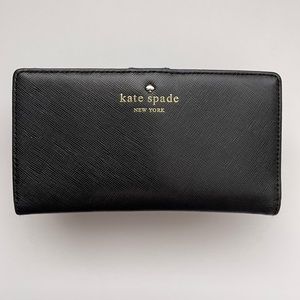 kate spade Black Safiano Leather Slim Bifold Wallet
